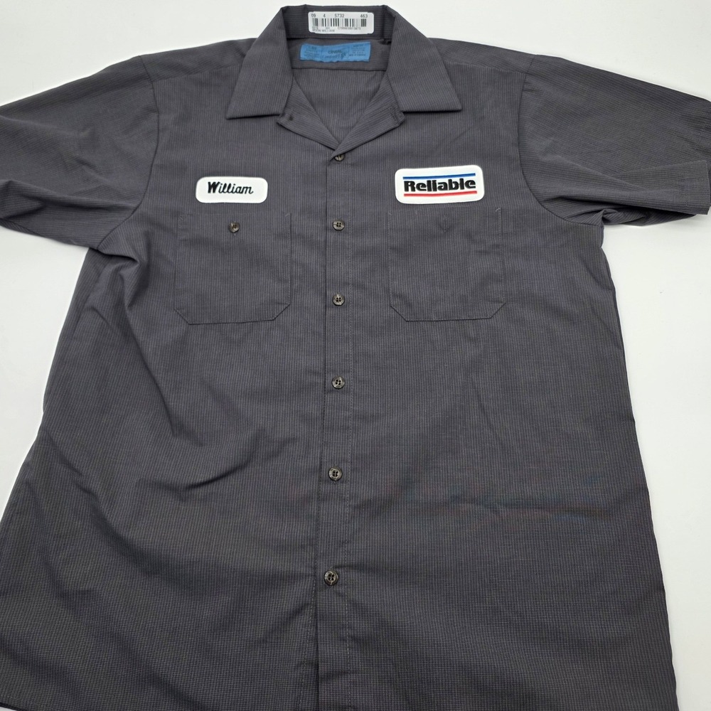 Work Shirt Mens Large Gray Reliable Patch Short Sleeve Retro Hipster